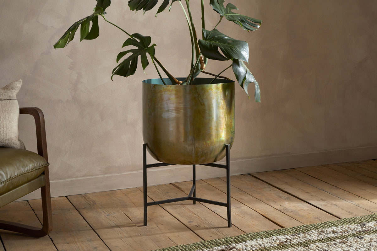 Jani Metal Planter - Oxidised Metal-VASES & PLANTERS-Nkuku