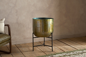 Jani Metal Planter - Oxidised Metal-VASES & PLANTERS-Nkuku