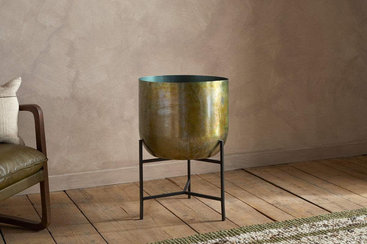 Jani Metal Planter - Oxidised Metal-VASES & PLANTERS-Nkuku