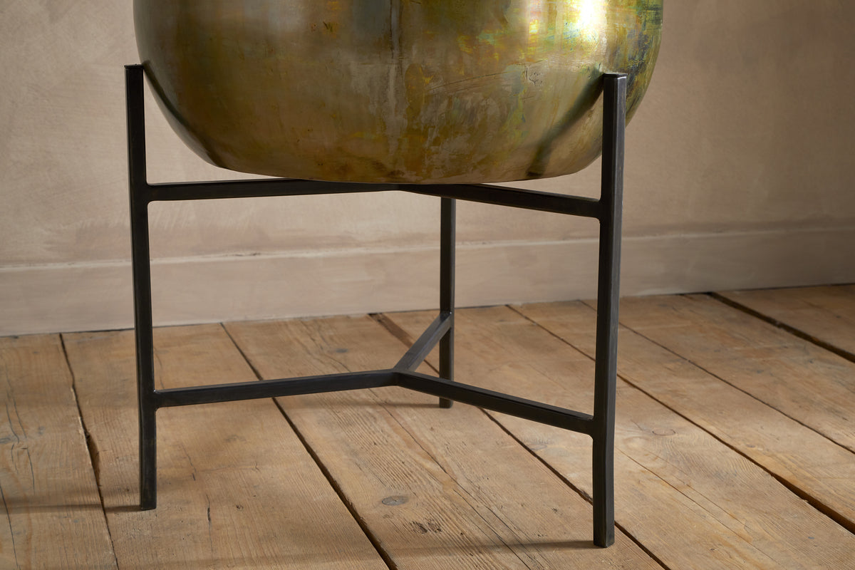 Jani Metal Planter - Oxidised Metal-VASES & PLANTERS-Nkuku