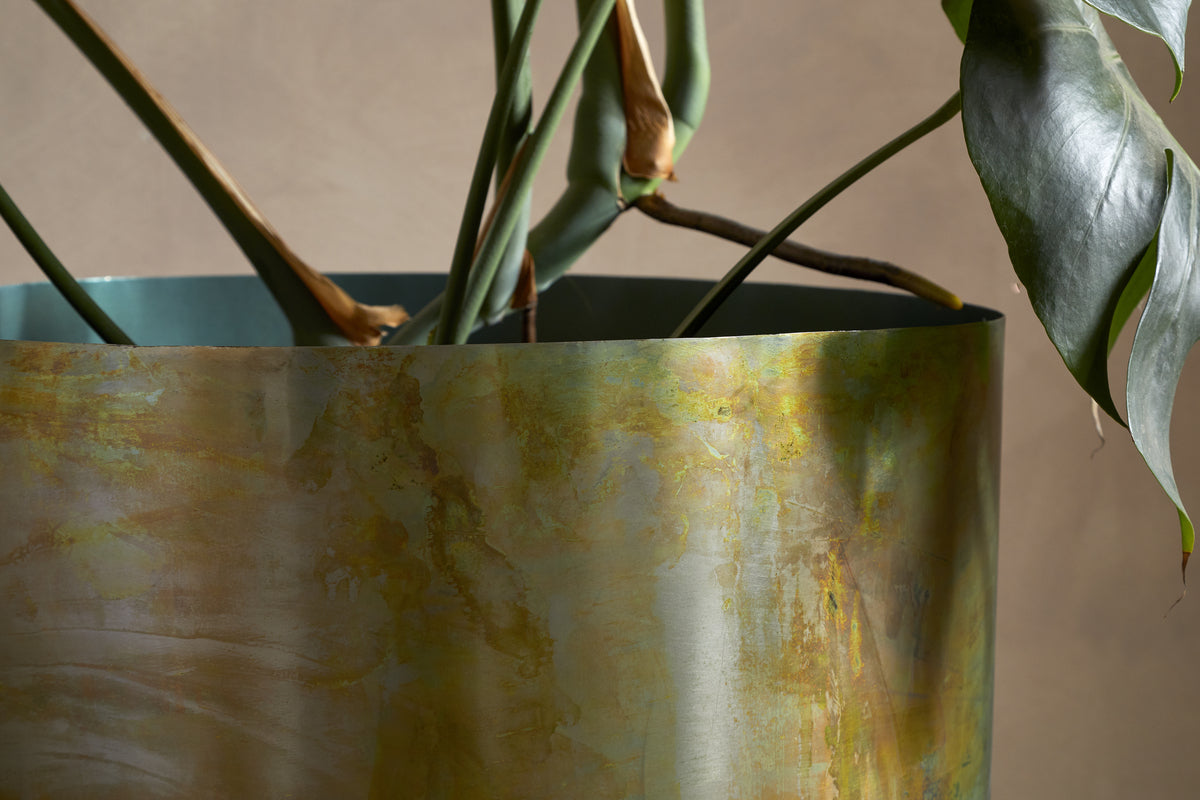 Jani Metal Planter - Oxidised Metal-VASES & PLANTERS-Nkuku