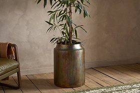 Roja Metal Planter - Oxidised Metal-VASES & PLANTERS-Nkuku