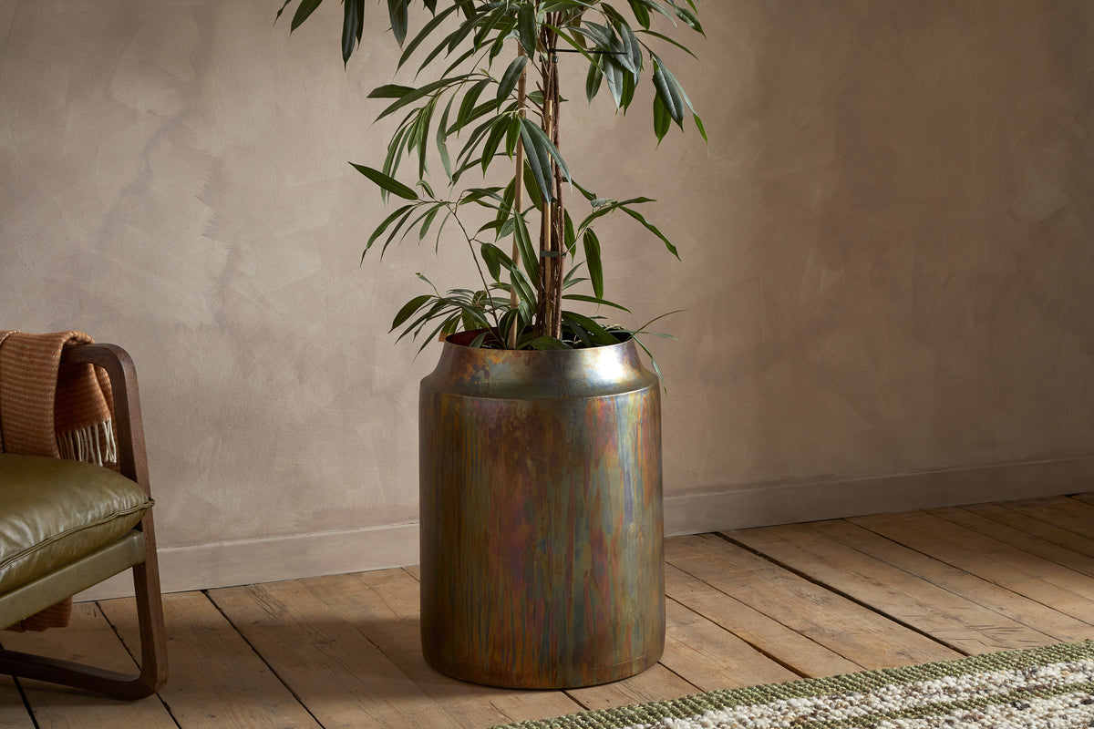 Roja Metal Planter - Oxidised Metal-VASES & PLANTERS-Nkuku