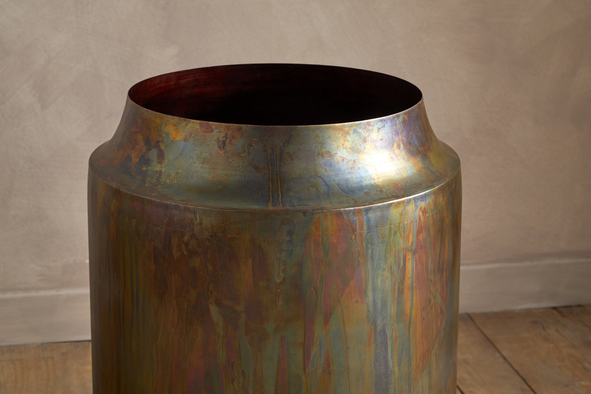 Roja Metal Planter - Oxidised Metal-VASES & PLANTERS-Nkuku