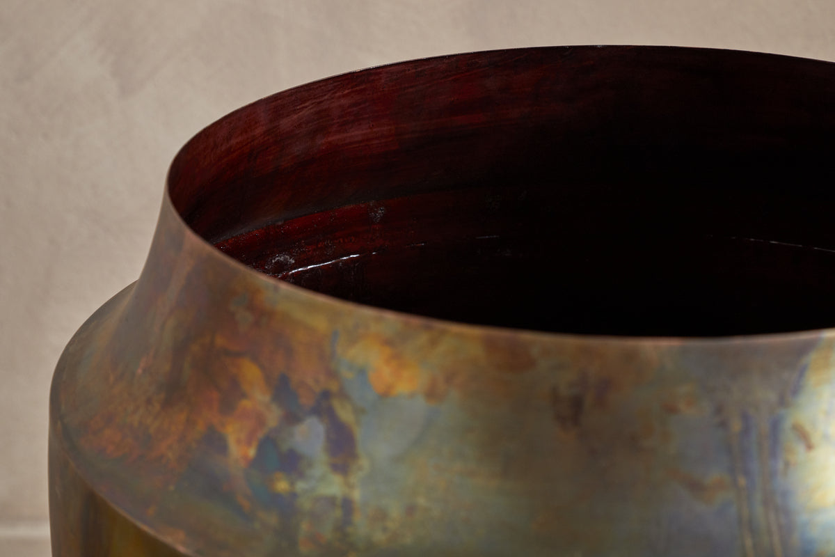 Roja Metal Planter - Oxidised Metal-VASES & PLANTERS-Nkuku