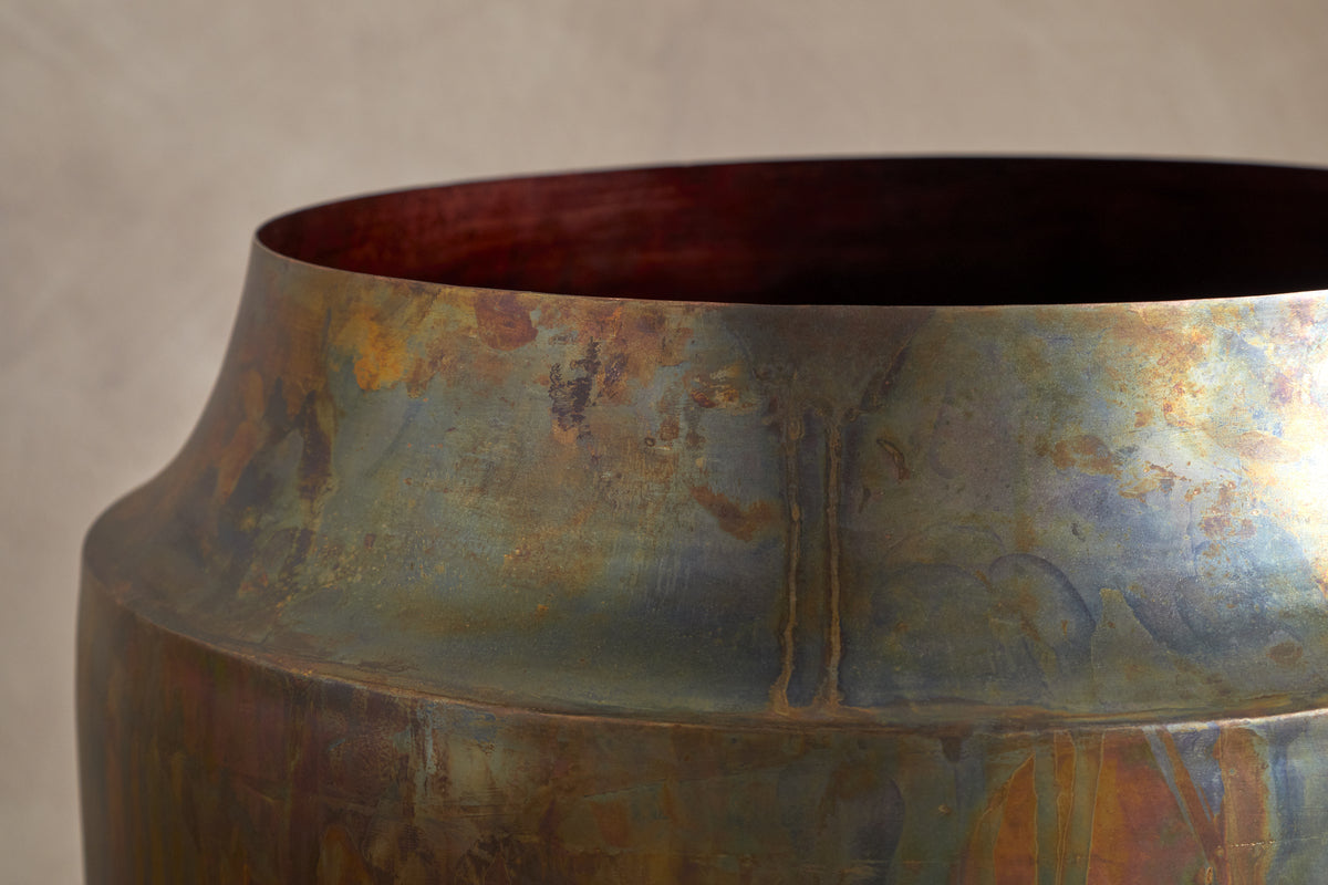 Roja Metal Planter - Oxidised Metal-VASES & PLANTERS-Nkuku