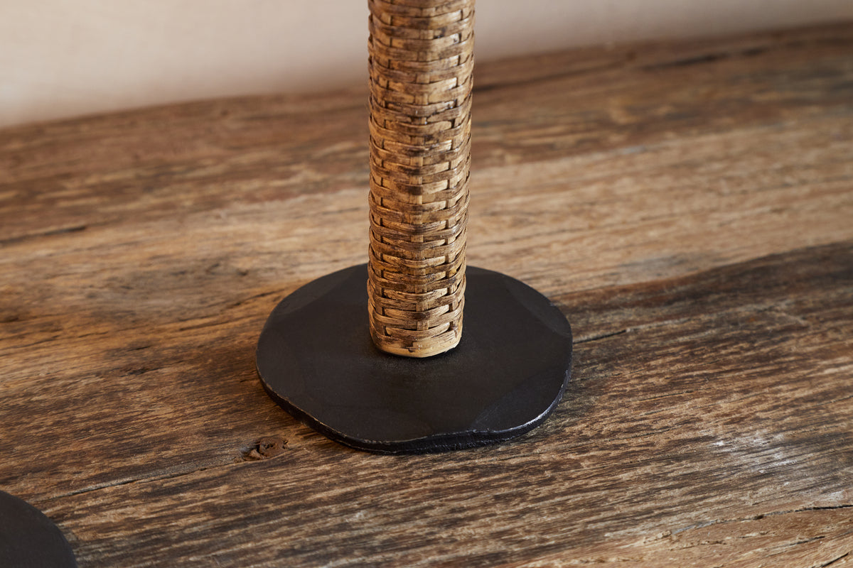 Musika Woven Candle Stick - Black & Natural-CANDLES HOLDERS & LANTERNS-Nkuku