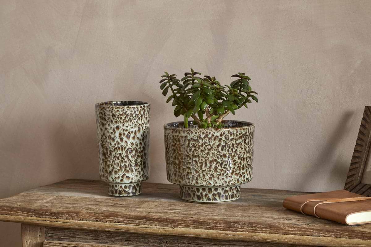 Uzuri Planter - Brown - Wide-VASES & PLANTERS-Nkuku