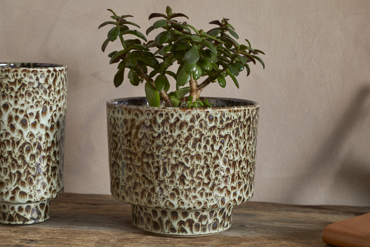 Uzuri Planter - Brown - Wide-VASES & PLANTERS-Nkuku