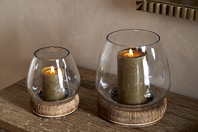 Ika Mango Wood & Recycled Glass Lantern - Natural & Clear-CANDLES HOLDERS & LANTERNS-Nkuku