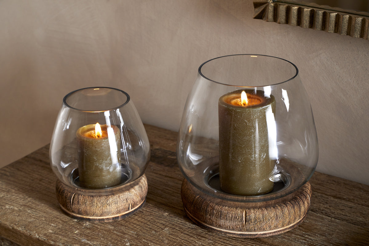 Ika Mango Wood & Recycled Glass Lantern - Natural & Clear-CANDLES HOLDERS & LANTERNS-Nkuku