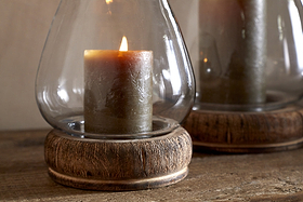 Ika Mango Wood & Recycled Glass Lantern - Natural & Clear-CANDLES HOLDERS & LANTERNS-Nkuku