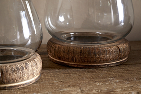 Ika Mango Wood & Recycled Glass Lantern - Natural & Clear-CANDLES HOLDERS & LANTERNS-Nkuku