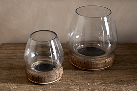 Ika Mango Wood & Recycled Glass Lantern - Natural & Clear-CANDLES HOLDERS & LANTERNS-Nkuku