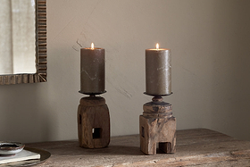 Rana Reclaimed Candle Holder - Reclaimed Wood & Iron-CANDLES HOLDERS & LANTERNS-Nkuku