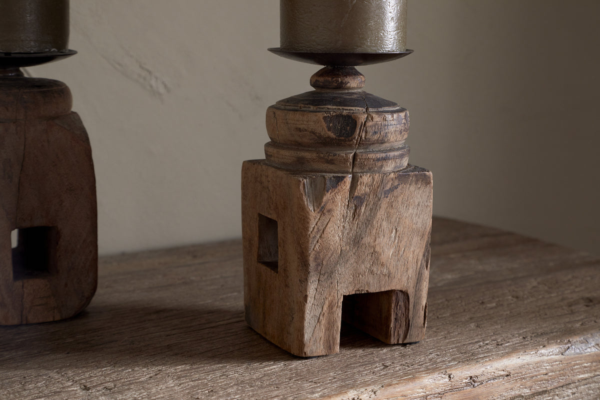 Rana Reclaimed Candle Holder - Reclaimed Wood & Iron-CANDLES HOLDERS & LANTERNS-Nkuku