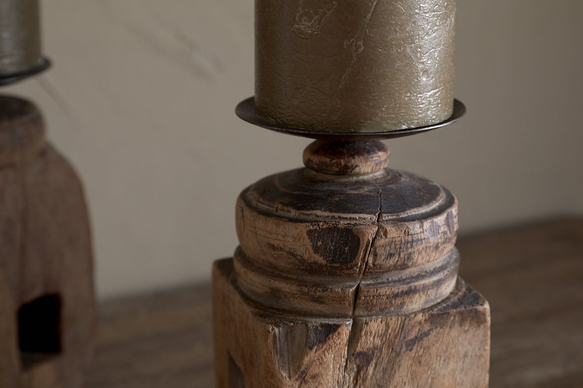 Rana Reclaimed Candle Holder - Reclaimed Wood & Iron-CANDLES HOLDERS & LANTERNS-Nkuku