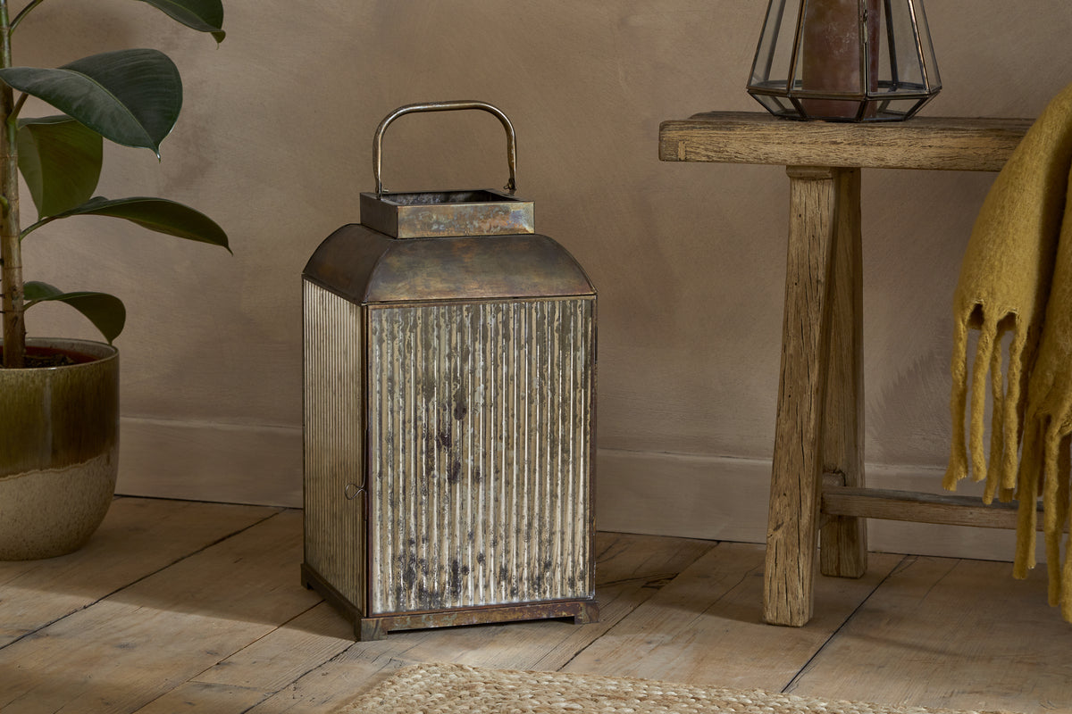 Ruala Lantern - Brass & Clear-CANDLES HOLDERS & LANTERNS-Nkuku