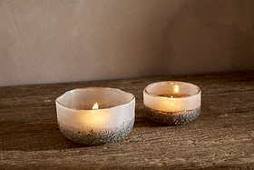 Riyara Recycled Glass Tealights - Silver Sparkle - (Set of 2)-CHRISTMAS DECORATIONS-Nkuku