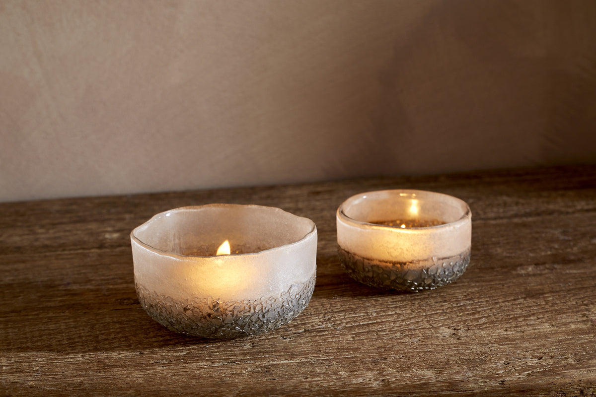 Riyara Recycled Glass Tealights - Silver Sparkle - (Set of 2)-CHRISTMAS DECORATIONS-Nkuku