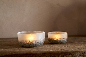 Riyara Recycled Glass Tealights - Silver Sparkle - (Set of 2)-CHRISTMAS DECORATIONS-Nkuku
