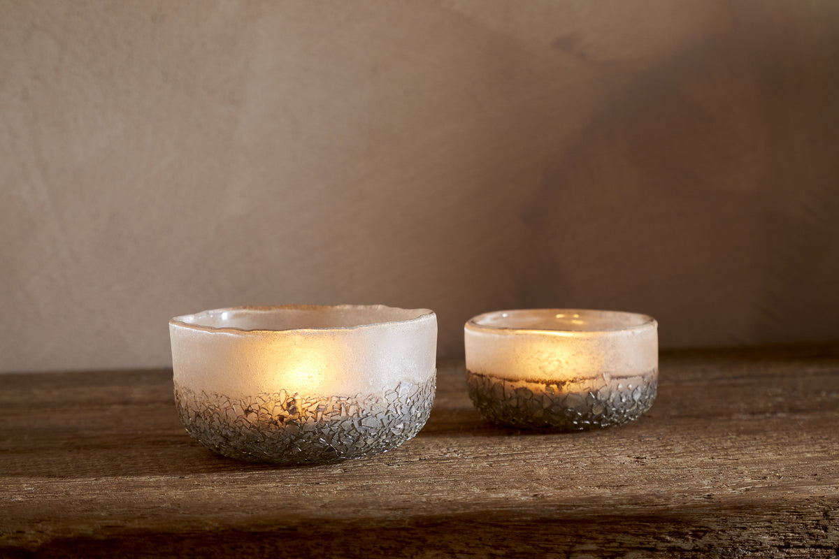 Riyara Recycled Glass Tealights - Silver Sparkle - (Set of 2)-CHRISTMAS DECORATIONS-Nkuku