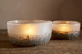 Riyara Recycled Glass Tealights - Silver Sparkle - (Set of 2)-CHRISTMAS DECORATIONS-Nkuku