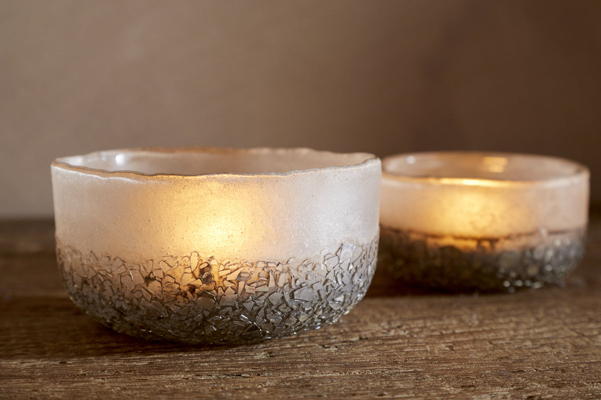 Riyara Recycled Glass Tealights - Silver Sparkle - (Set of 2)-CHRISTMAS DECORATIONS-Nkuku