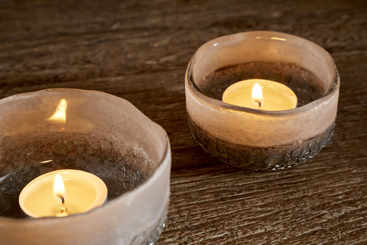 Riyara Recycled Glass Tealights - Silver Sparkle - (Set of 2)-CHRISTMAS DECORATIONS-Nkuku