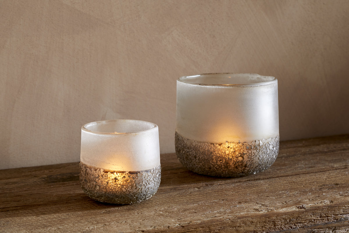 Riyara Recycled Glass Tealight Holder - Silver Sparkle-CHRISTMAS DECORATIONS-Nkuku
