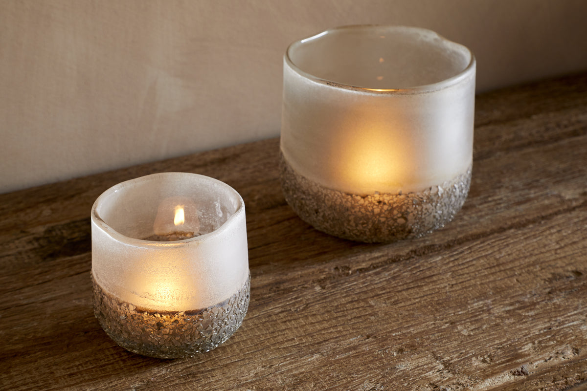 Riyara Recycled Glass Tealight Holder - Silver Sparkle-CHRISTMAS DECORATIONS-Nkuku
