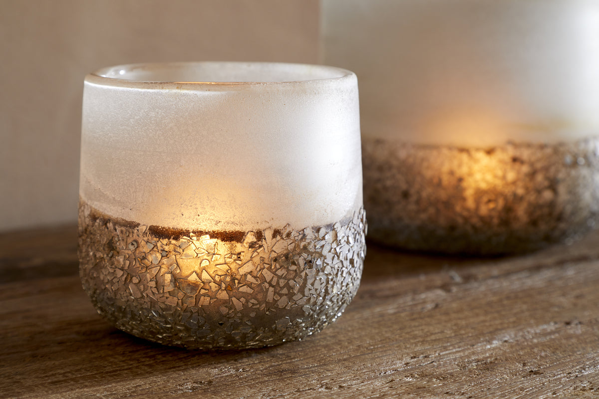 Riyara Recycled Glass Tealight Holder - Silver Sparkle-CHRISTMAS DECORATIONS-Nkuku