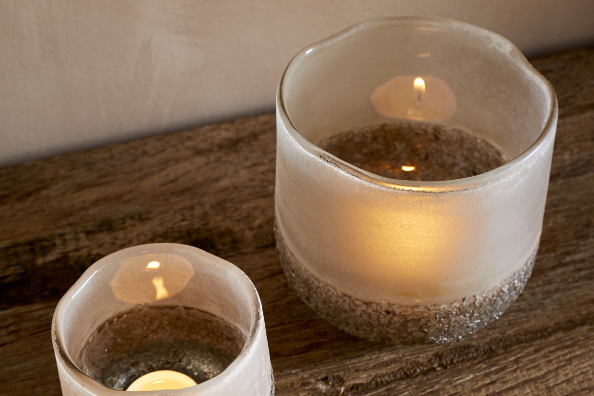 Riyara Recycled Glass Tealight Holder - Silver Sparkle-CHRISTMAS DECORATIONS-Nkuku