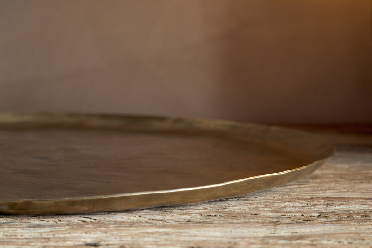 Oorja Round Tray - Brass-DECORATIVE ACCESSORIES-Nkuku