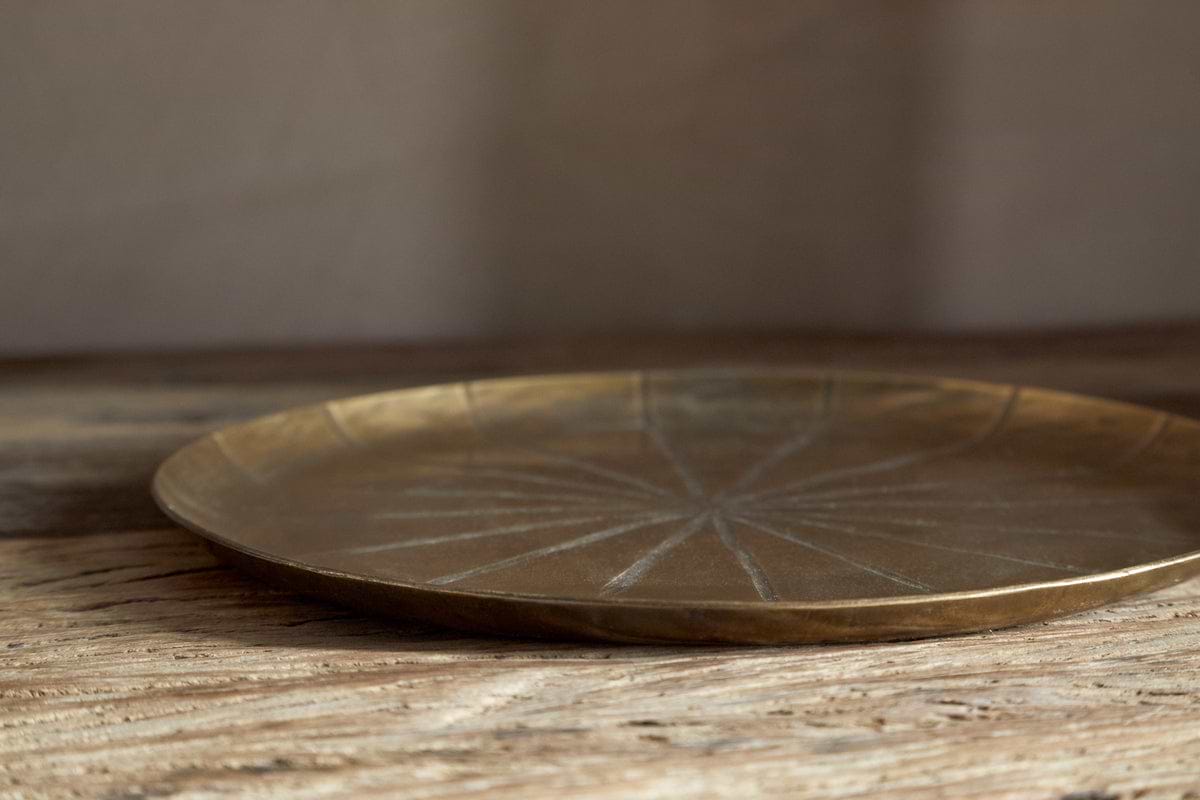 Amai Etched Round Tray - Brass-DECORATIVE ACCESSORIES-Nkuku