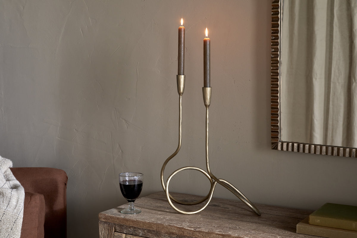 Ayee Twisted Candle Holder - Brass-CANDLES HOLDERS & LANTERNS-Nkuku
