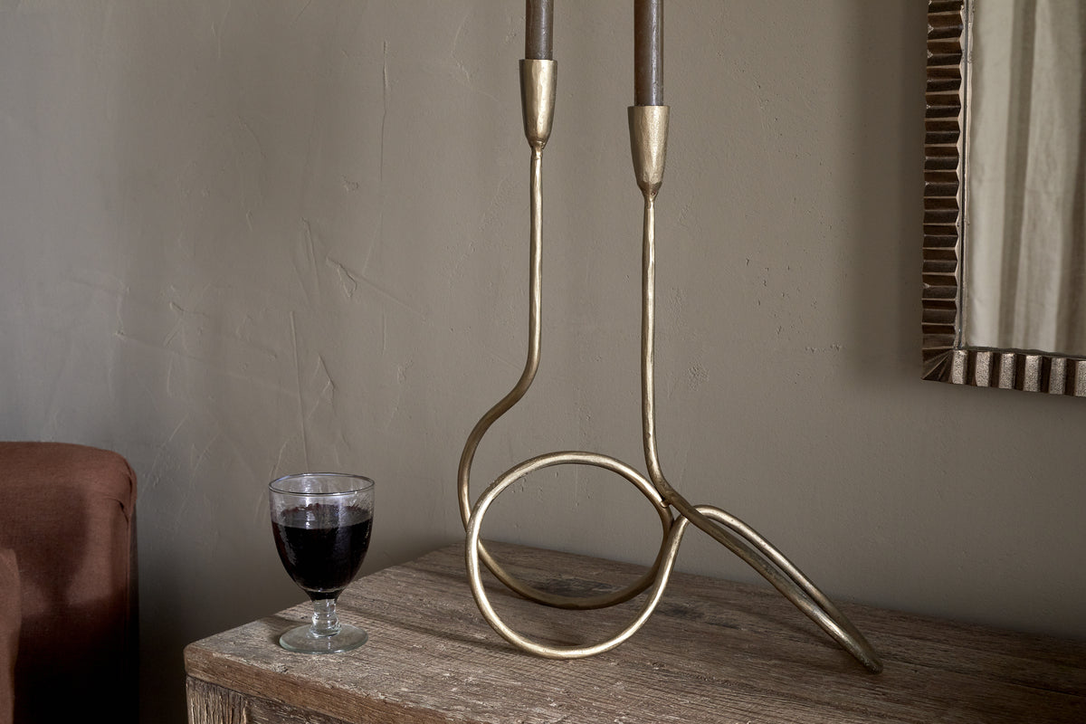 Ayee Twisted Candle Holder - Brass-CANDLES HOLDERS & LANTERNS-Nkuku