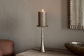 Lora Pillar Candle Holder - Brass-CANDLES HOLDERS & LANTERNS-Nkuku