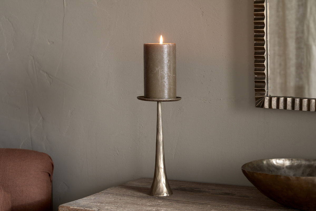 Lora Pillar Candle Holder - Brass-CANDLES HOLDERS & LANTERNS-Nkuku
