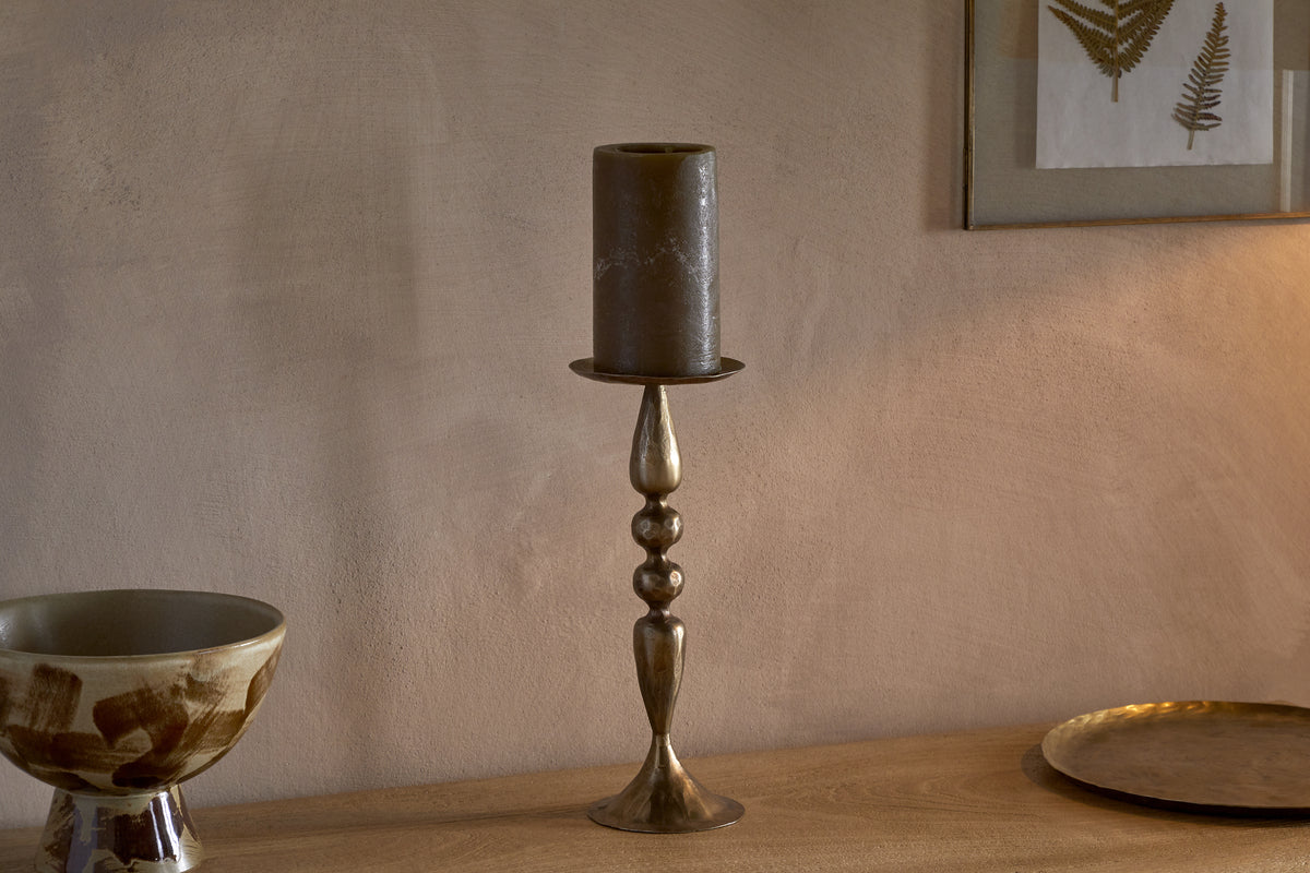 Ayo Pillar Candle Holder - Brass-CANDLES HOLDERS & LANTERNS-Nkuku
