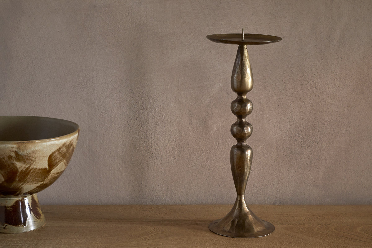 Ayo Pillar Candle Holder - Brass-CANDLES HOLDERS & LANTERNS-Nkuku