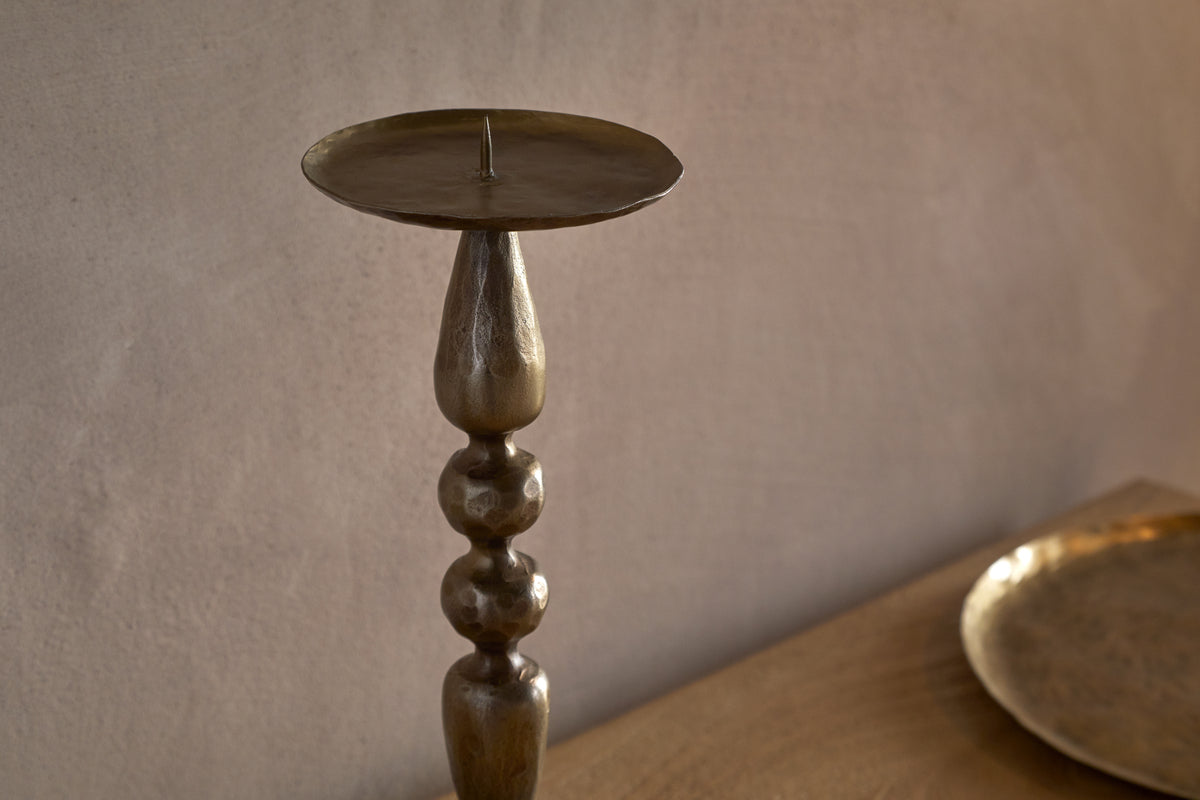 Ayo Pillar Candle Holder - Brass-CANDLES HOLDERS & LANTERNS-Nkuku