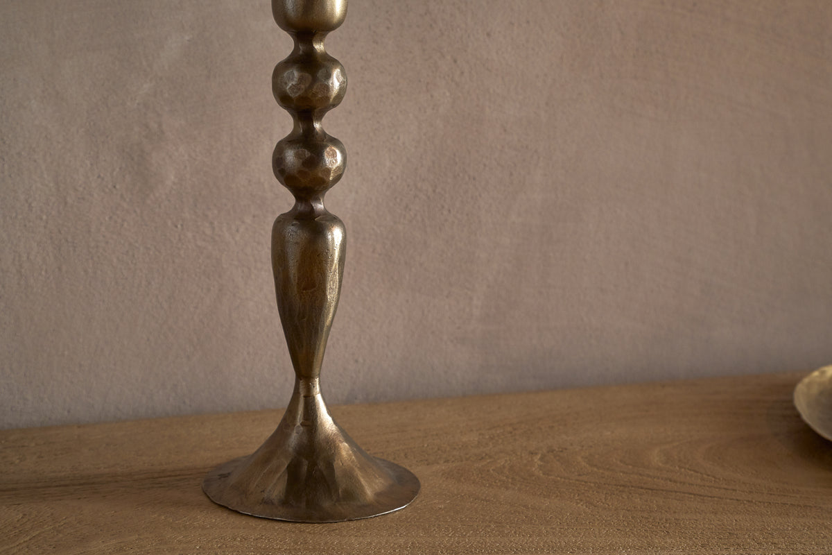 Ayo Pillar Candle Holder - Brass-CANDLES HOLDERS & LANTERNS-Nkuku