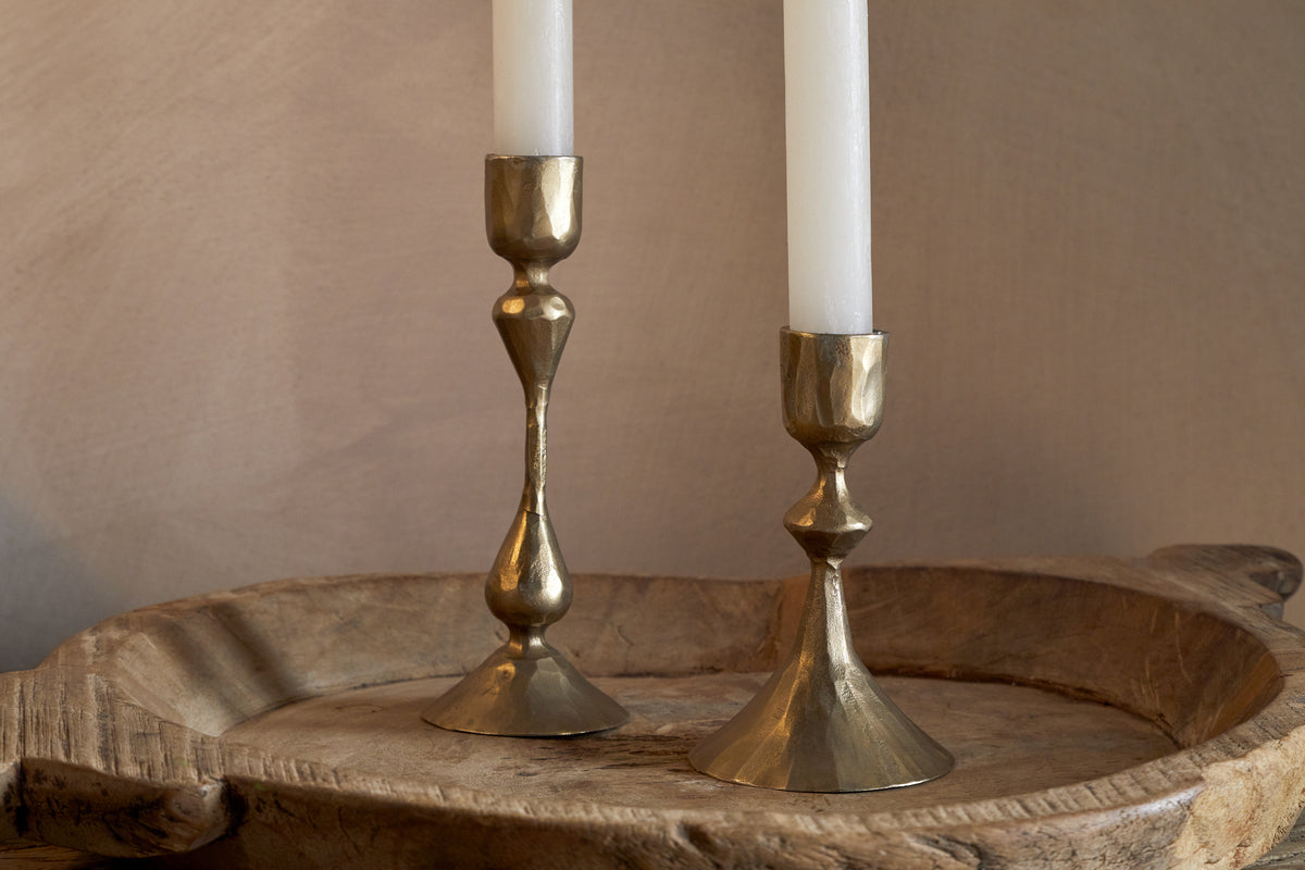 Aarya Candle Stick - Brass - (Set of 2)-CANDLES HOLDERS & LANTERNS-Nkuku