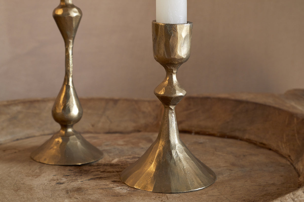Aarya Candle Stick - Brass - (Set of 2)-CANDLES HOLDERS & LANTERNS-Nkuku