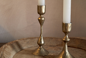 Aarya Candle Stick - Brass - (Set of 2)-CANDLES HOLDERS & LANTERNS-Nkuku