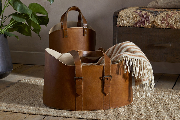 Panasi Leather Storage - Tan-STORAGE-Nkuku