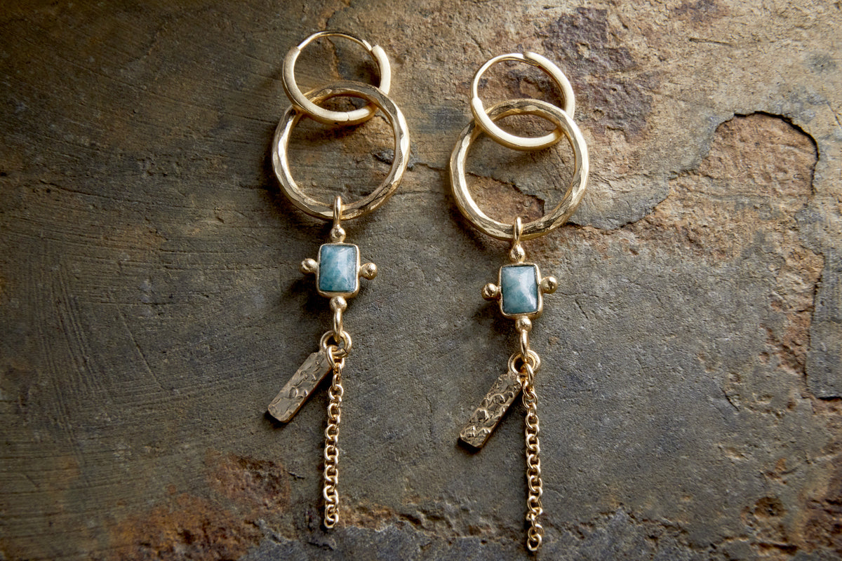 Tumari Amazonite Earrings - Gold-GIFTING-Nkuku