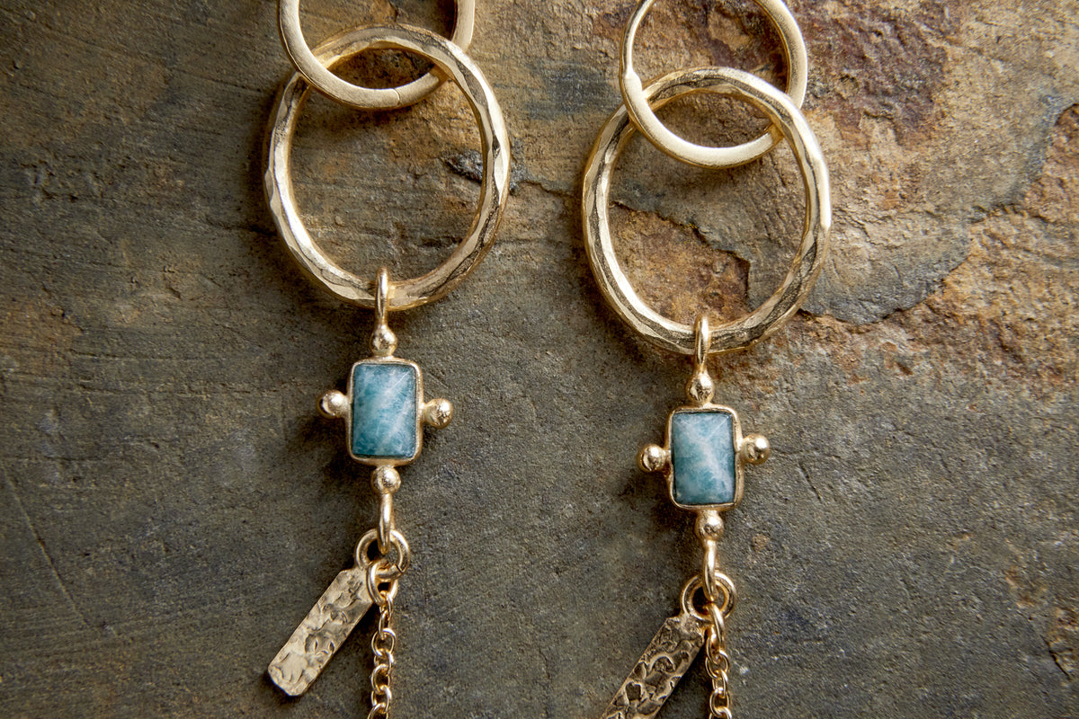 Tumari Amazonite Earrings - Gold-GIFTING-Nkuku