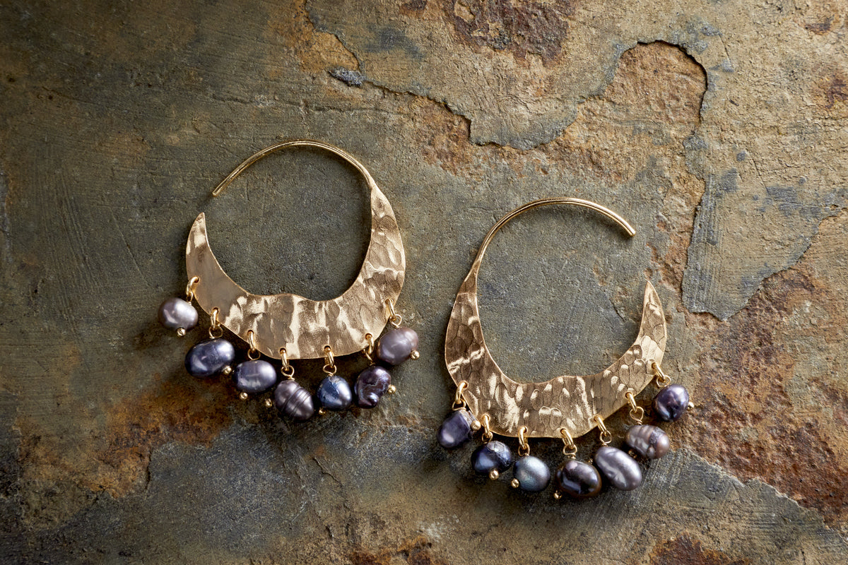 Parahu Grey Pearl Earrings - Gold-GIFTING-Nkuku